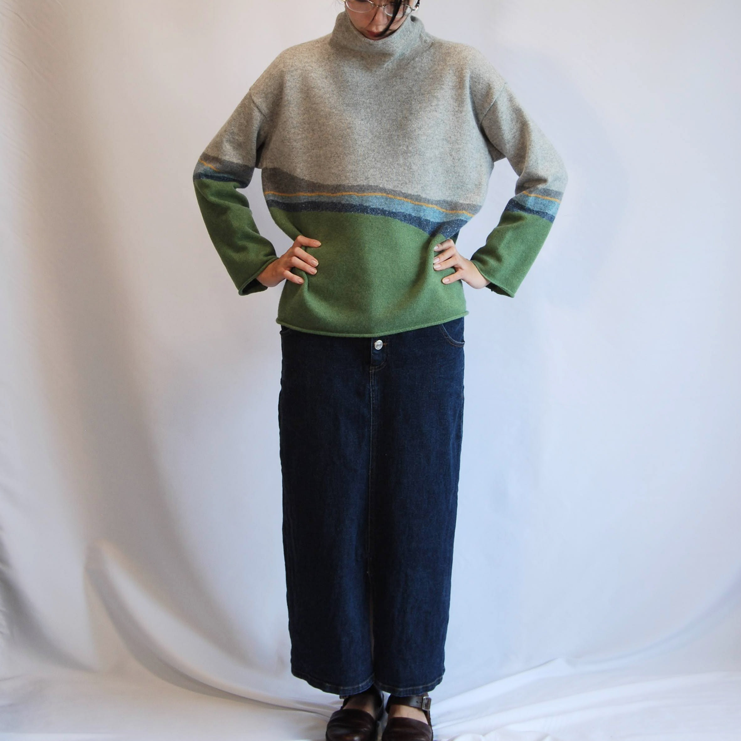 【受注制作】『曇りの日の散歩』色を着る  境界線のセーター