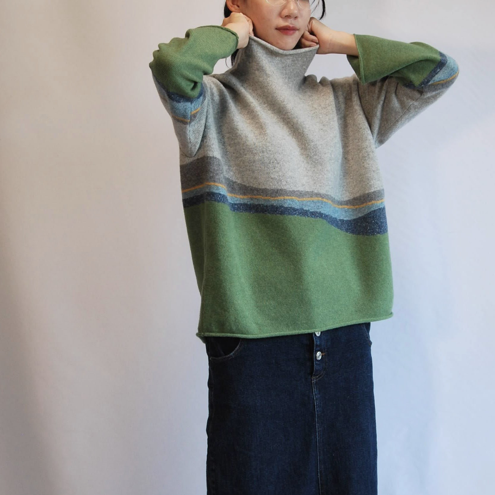【受注制作】『曇りの日の散歩』色を着る  境界線のセーター