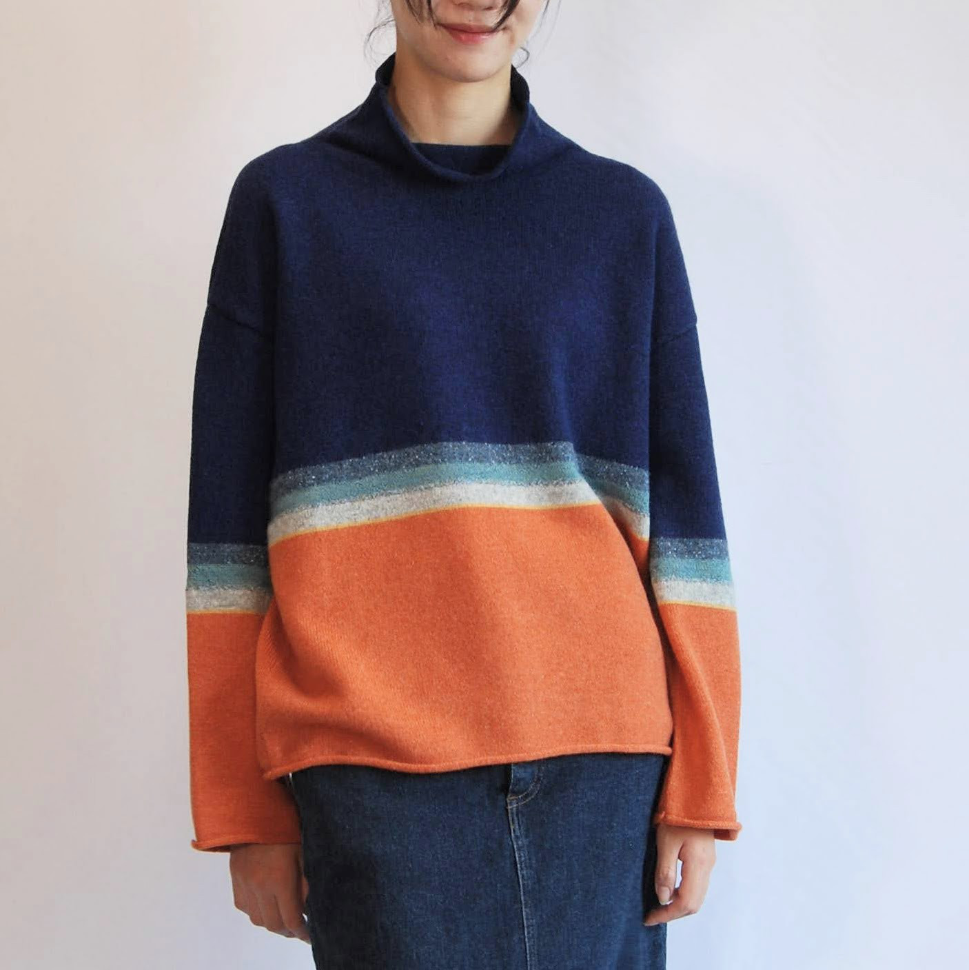 【受注制作】『夕焼けと夜空』色を着る  境界線のセーター