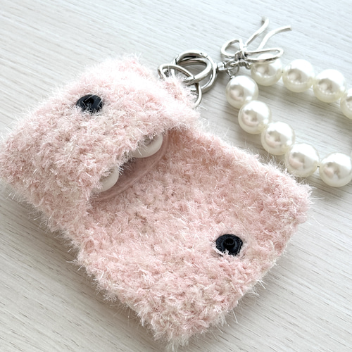 イヤホンケース 小物入れ 編み物 韓国 キーチェーン キーリング ピンク