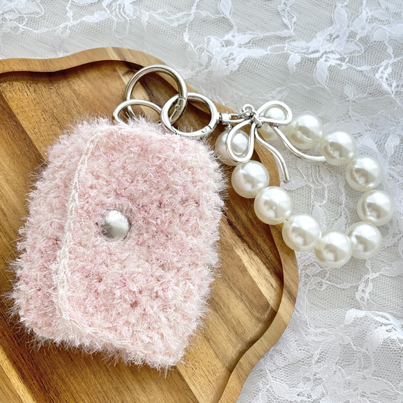 イヤホンケース 小物入れ 編み物 韓国 キーチェーン キーリング ピンク