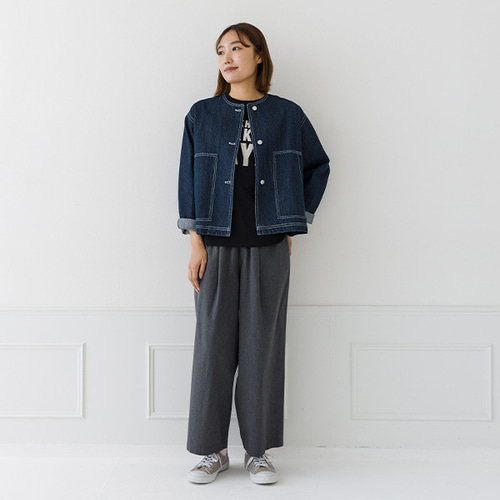 軽やかに着れる！ ノーカラーデニムジャケット ジャケット kermu 通販