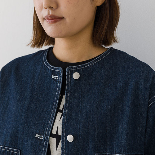 軽やかに着れる！ ノーカラーデニムジャケット ジャケット kermu 通販