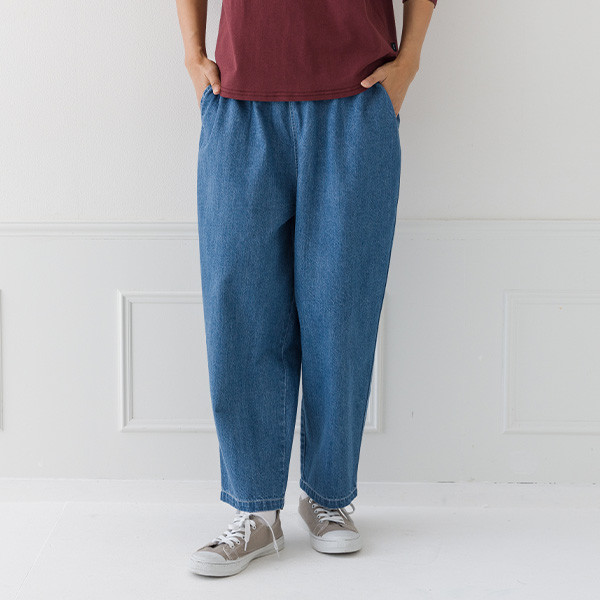 ウエスト総ゴム 楽ちん コットン9ozデニム コクーンパンツ