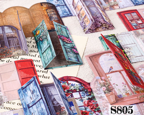 送料無料【S805コラージュ素材】海外シール 窓枠 ジャンクジャーナル