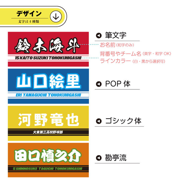 S29 名入れ 部活フェイスタオル《和文字 3本ライン》 タオル スポーツ クラブ 体育祭 部活 フルカラー プリント 2枚目の画像