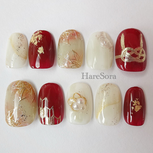 【No.018】ネイルチップ♡成人式・和柄・お花・前撮り【手数料込】 No.018】ネイルチップ♡成人式・和柄・お花・前撮り【手数料込】 No.018】