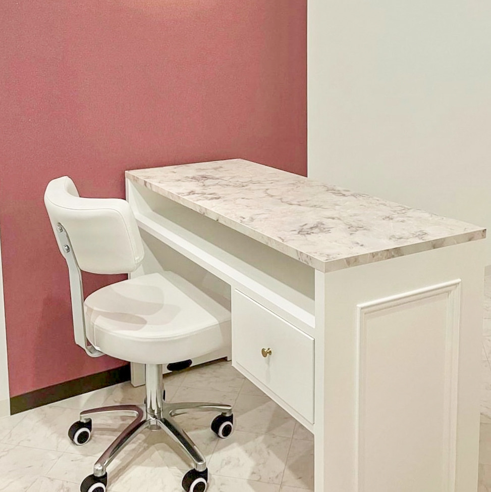 【在庫1点即出荷可】ネイルテーブルW1000　大理石メラミン天板　本体ホワイト　引出し付き