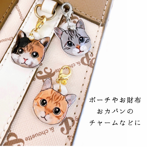 猫 顔 ストラップチャーム アメリカンショートヘア 三毛 ネコ 茶トラ