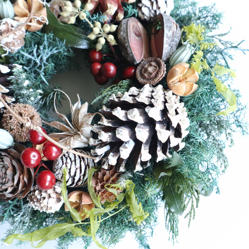 木の実いっぱいなクリスマスリース リース viento 通販 19741949
