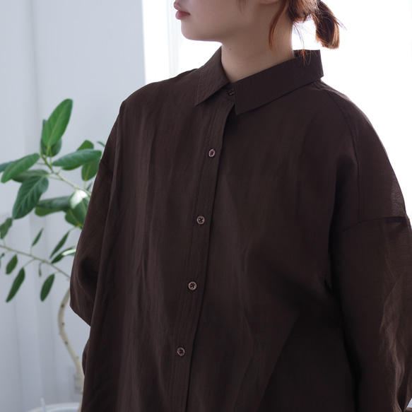 大人のシアーワッシャーブラウス ブラウン 体型カバーにも(長袖シャツ) 13枚目の画像