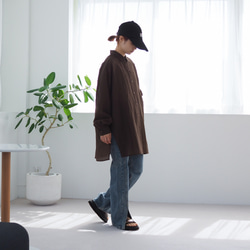 大人のシアーワッシャーブラウス ブラウン 体型カバーにも(長袖シャツ) 8枚目の画像