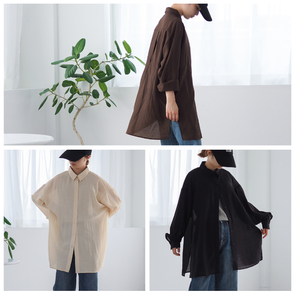 大人のシアーワッシャーブラウス ブラウン 体型カバーにも(長袖シャツ) 7枚目の画像