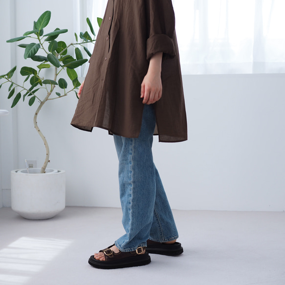 大人のシアーワッシャーブラウス ブラウン 体型カバーにも(長袖シャツ) 9枚目の画像