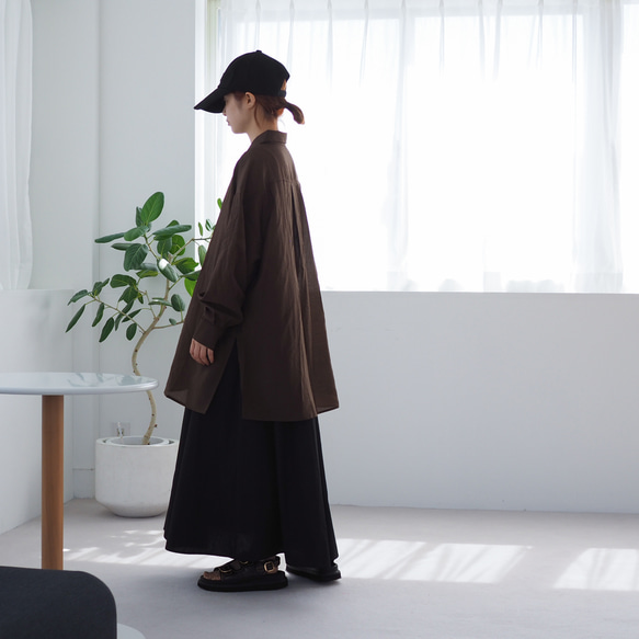 大人のシアーワッシャーブラウス ブラウン 体型カバーにも(長袖シャツ) 11枚目の画像