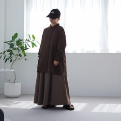 大人のシアーワッシャーブラウス ブラウン 体型カバーにも(長袖シャツ) 10枚目の画像