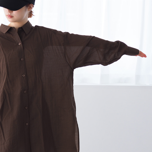 大人のシアーワッシャーブラウス ブラウン 体型カバーにも(長袖シャツ) 6枚目の画像