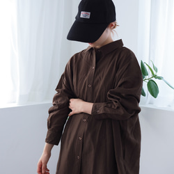 大人のシアーワッシャーブラウス ブラウン 体型カバーにも(長袖シャツ) 1枚目の画像