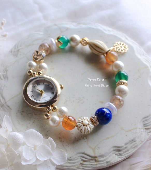 大人ビビットカラーのアンティークジュエルウォッチ（ブレスレットウォッチ） 1枚目の画像