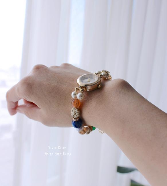 大人ビビットカラーのアンティークジュエルウォッチ（ブレスレットウォッチ） 3枚目の画像