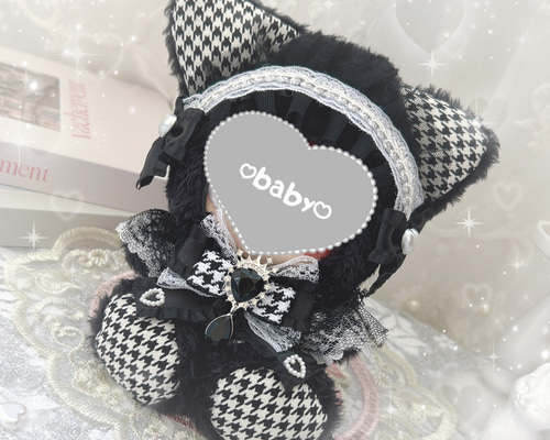 おすわり BLACK frill cat‪‪ ♡⃛ ぬい服♡ ぬいぐるみ Fu - taro‬‬