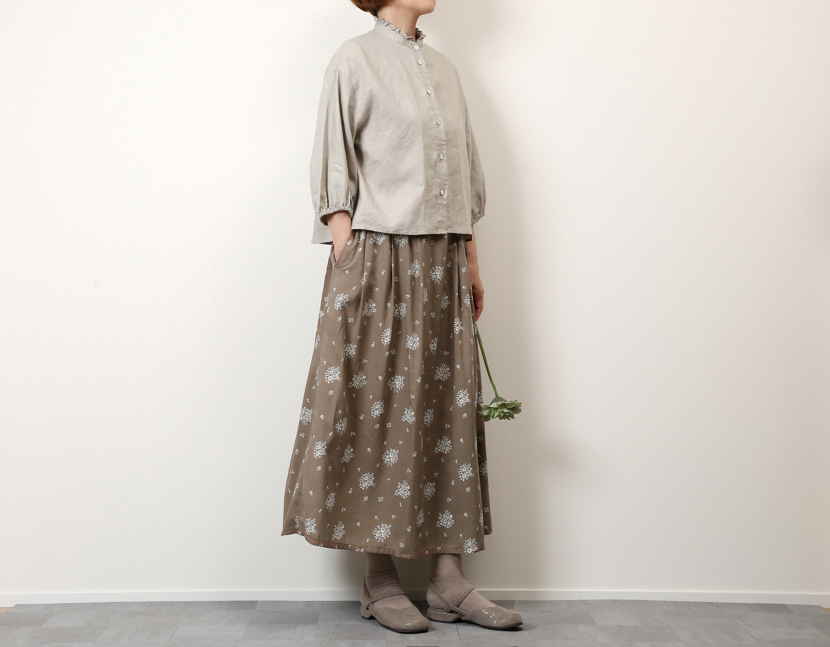 #514タックギャザースカート(モカ)