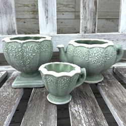 薄い緑色の陶器 花瓶セット 信楽焼 花瓶 緑ガラス 波紋 8号 おしゃれ 一輪挿し 小さい 花入