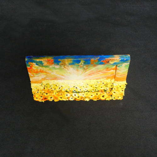 油絵 油彩 油彩画 絵 絵画 【黄昏の向日葵】ミニ絵画