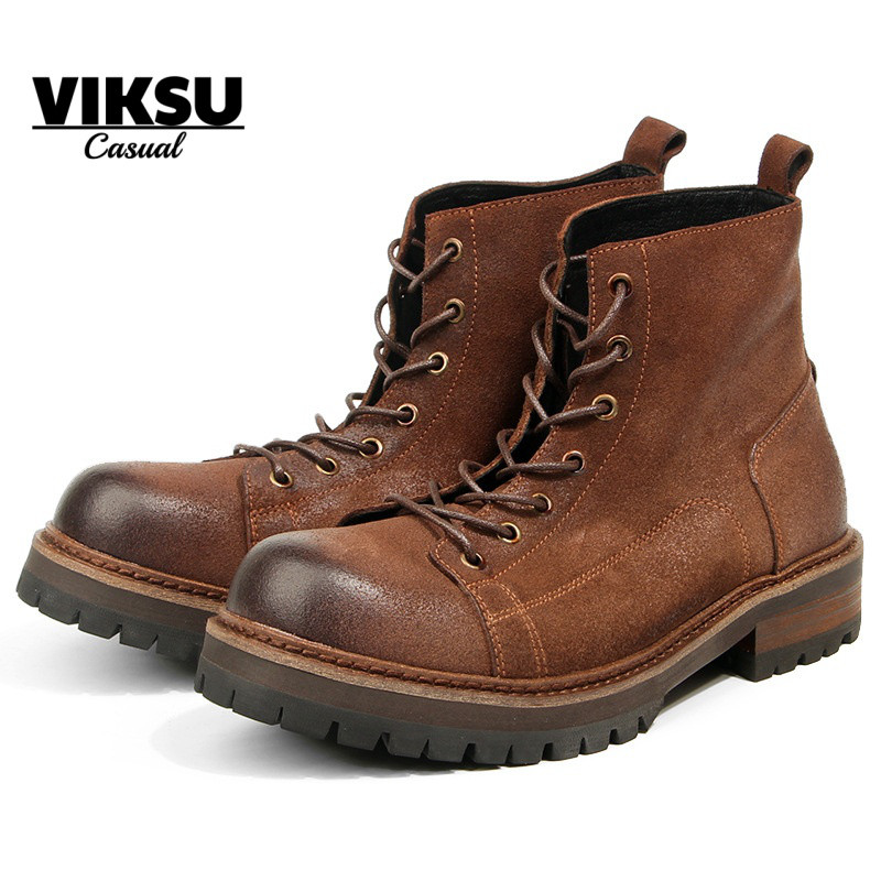 ハードコアスタイル!|ブラウン|厚手オイルワックススウェード牛革レトロマーチンブーツ｜牛革ワークブーツ 10,360円