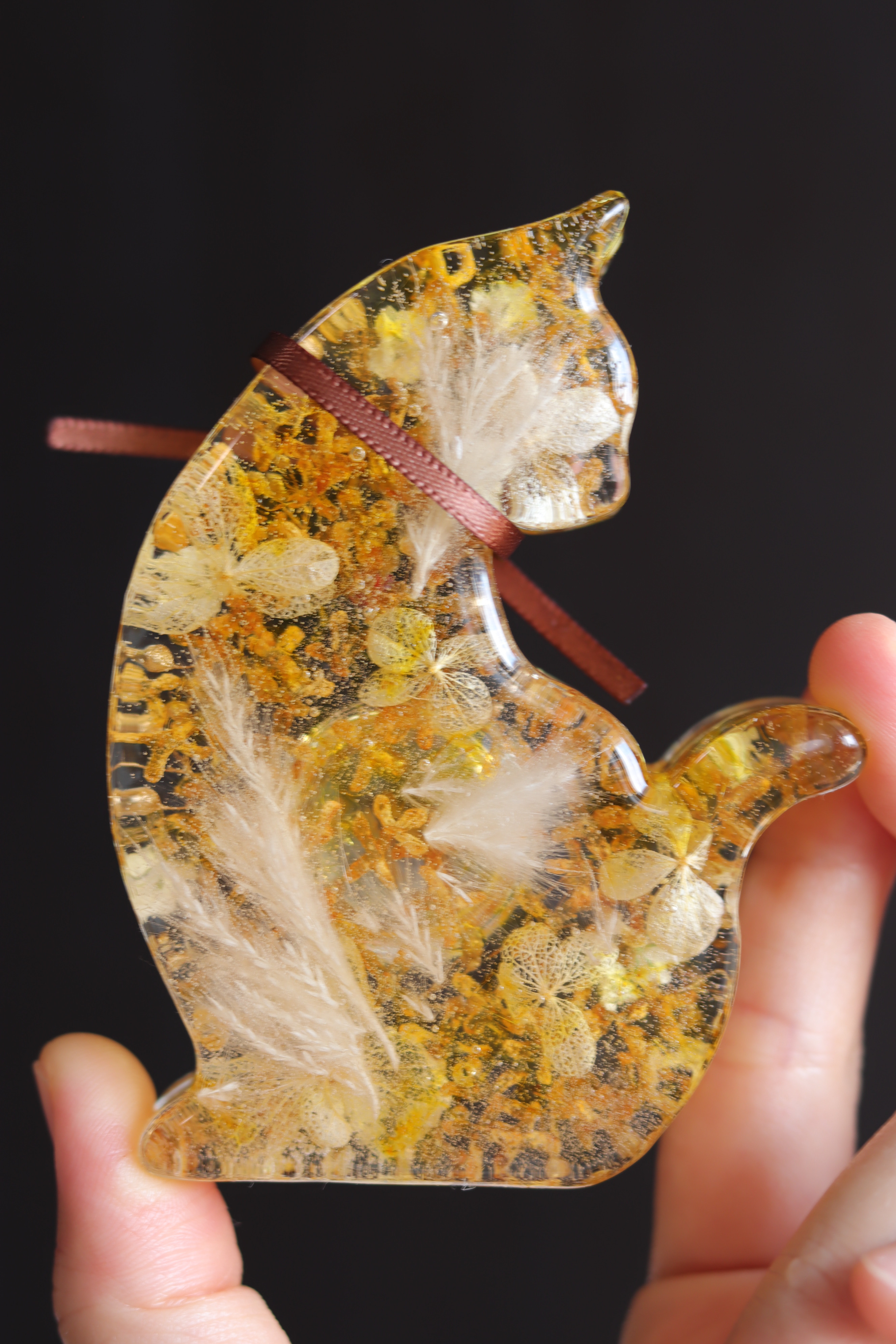 【選べる誕生石】猫さんの“金木犀とシトリン”水中花の花時計＊プリザーブド&ドライフラワー＊受注製作