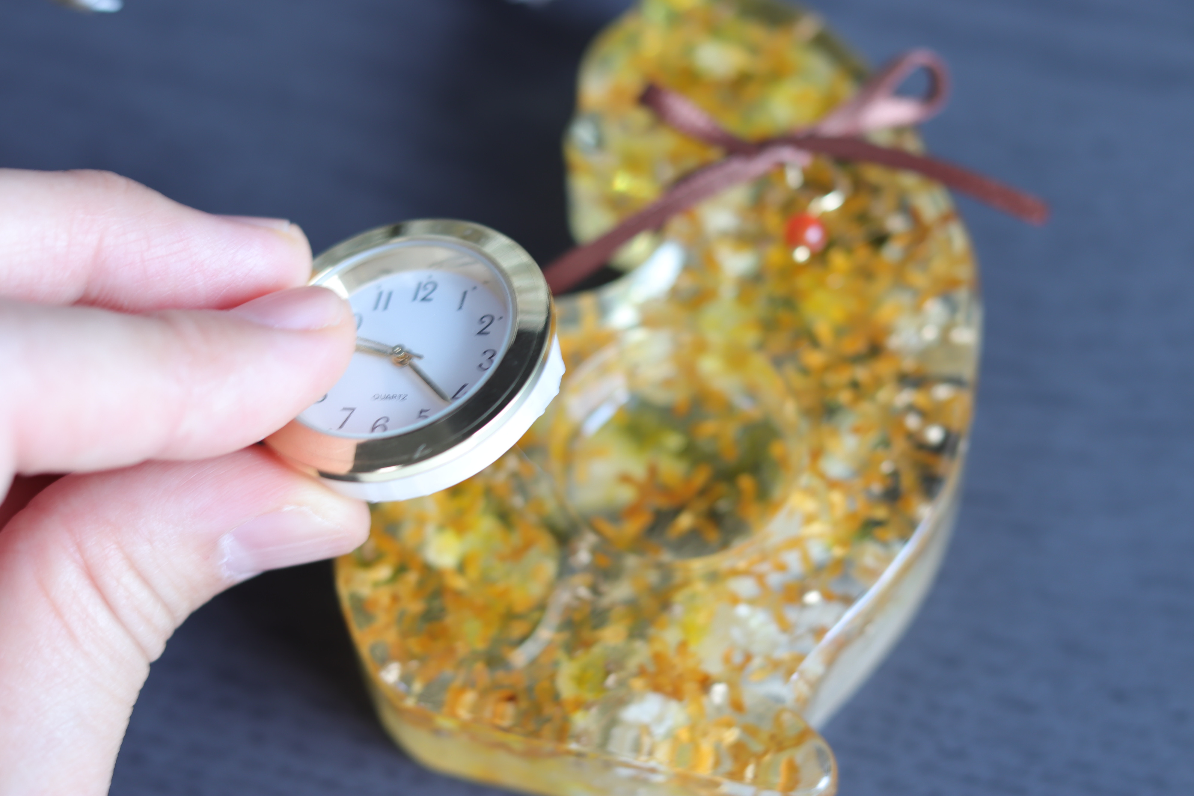 【選べる誕生石】猫さんの“金木犀とシトリン”水中花の花時計＊プリザーブド&ドライフラワー＊受注製作