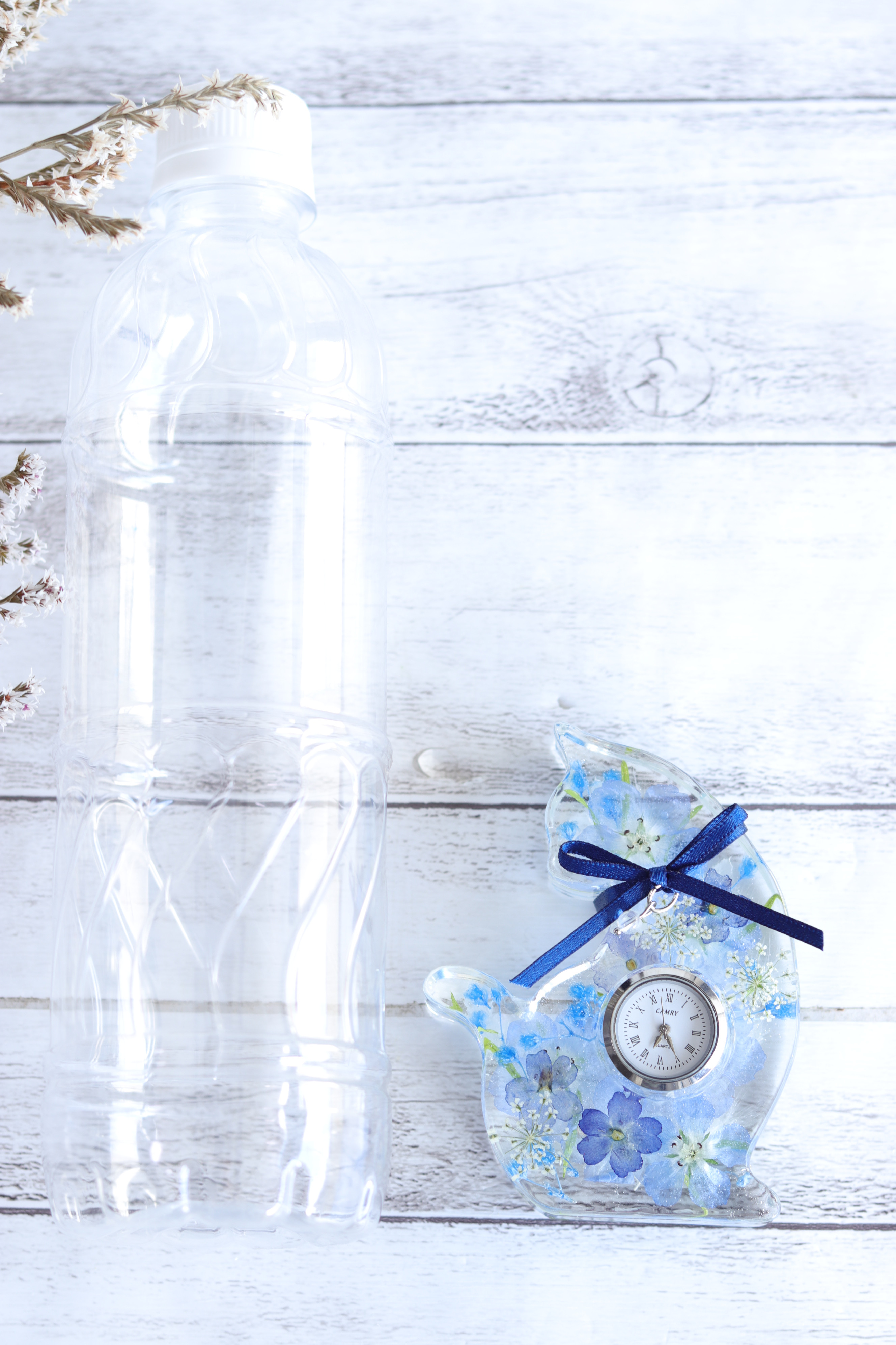 【選べる誕生石】猫さんの“金木犀とシトリン”水中花の花時計＊プリザーブド&ドライフラワー＊受注製作