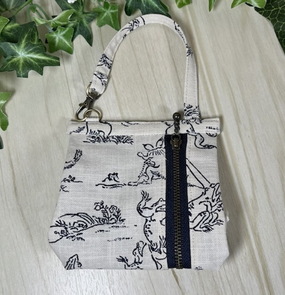 鳥獣戯画のファスナー付きミニミニポーチ　送料込み 1枚目の画像