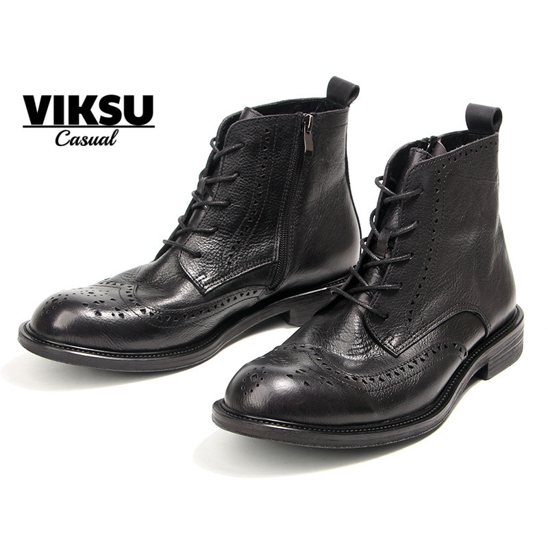 新作！|イギリス風レトロ|黒|バロック彫花牛革ハイカットブーツ｜通勤・旅行・ビジネス マルチシーン対応