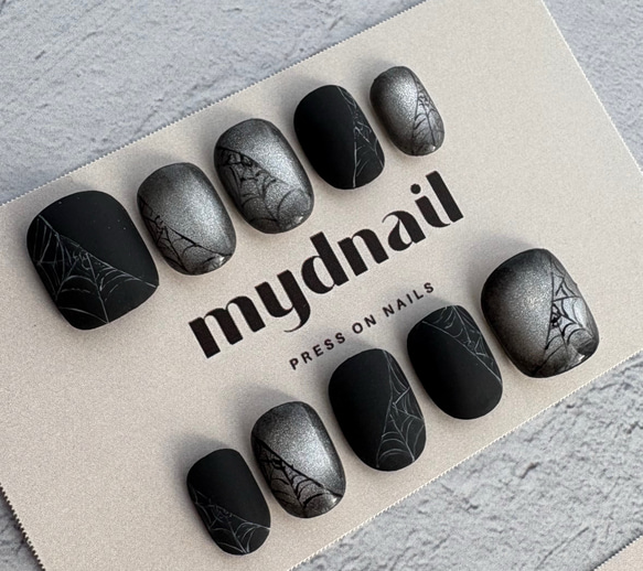 ネイルチップ♡No.5《SPIDER THREAD》蜘蛛の巣ネイル／黒ネイル