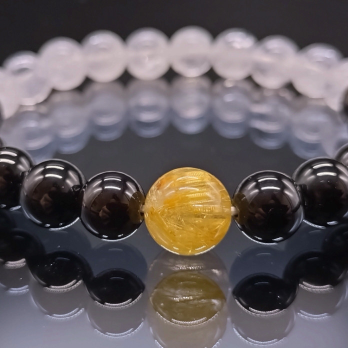 モリオン・ヒマラヤ水晶・ゴールドルチル【高品質・親玉10～11mm】ブレスレット