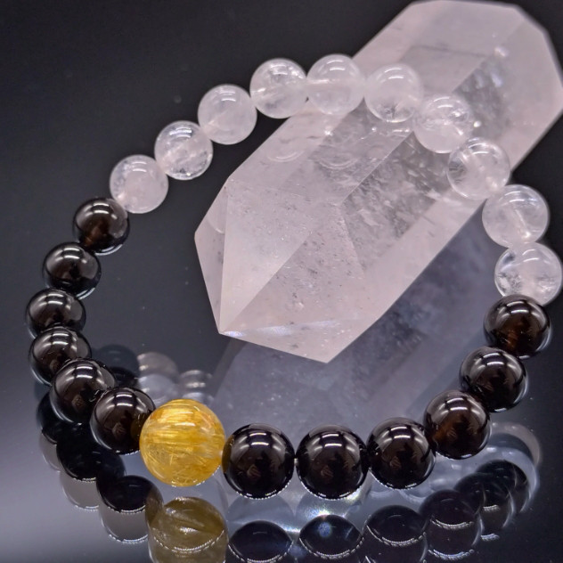 モリオン・ヒマラヤ水晶・ゴールドルチル【高品質・親玉10～11mm】ブレスレット