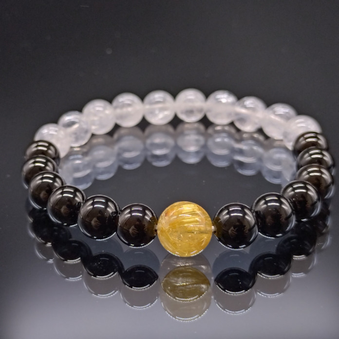 モリオン・ヒマラヤ水晶・ゴールドルチル【高品質・親玉10～11mm】ブレスレット