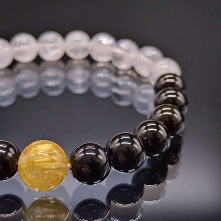 モリオン・ヒマラヤ水晶・ゴールドルチル【高品質・親玉10～11mm】ブレスレット