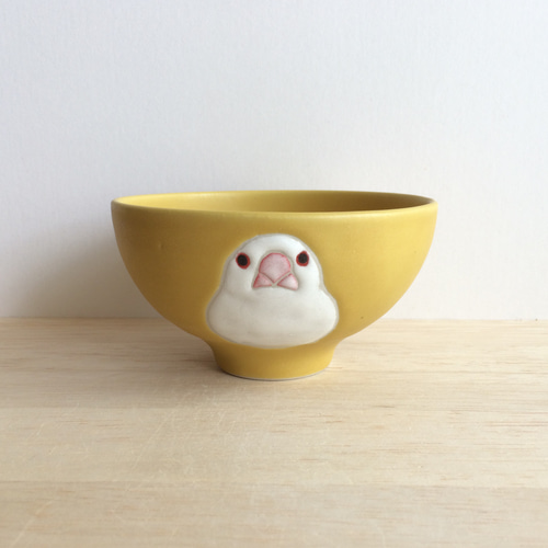 白文鳥の茶碗（イエローマット） 茶碗・めし碗 後山工房 マザキユキ
