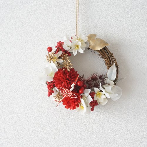 2026年新作】紅白マムのお正月リース アートフラワー hanahi.flower