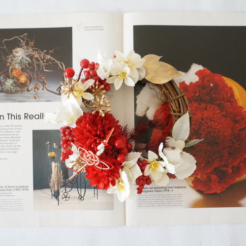 2026年新作】紅白マムのお正月リース アートフラワー hanahi.flower