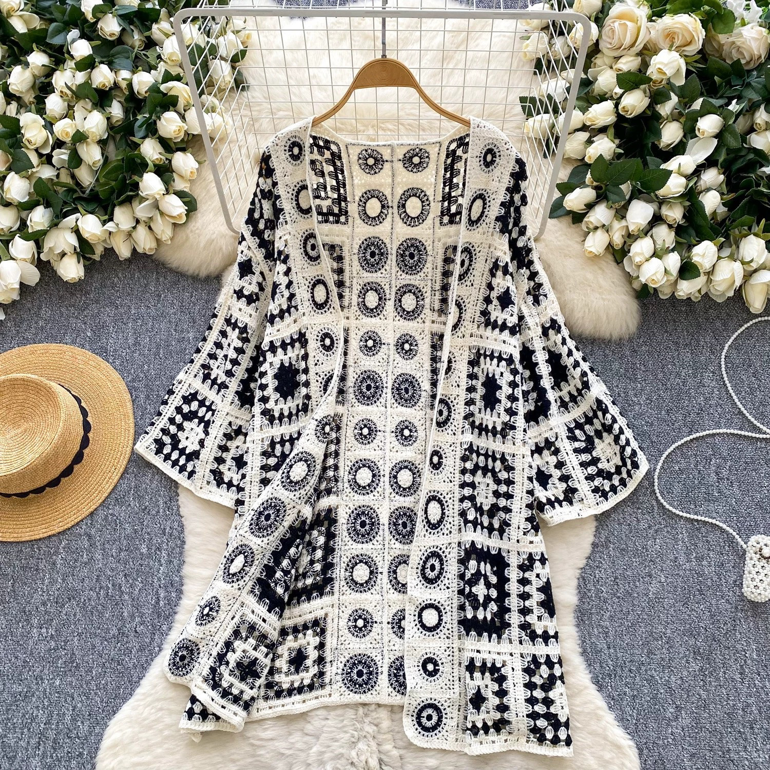 トップス カーディガン 透かし編み レディース