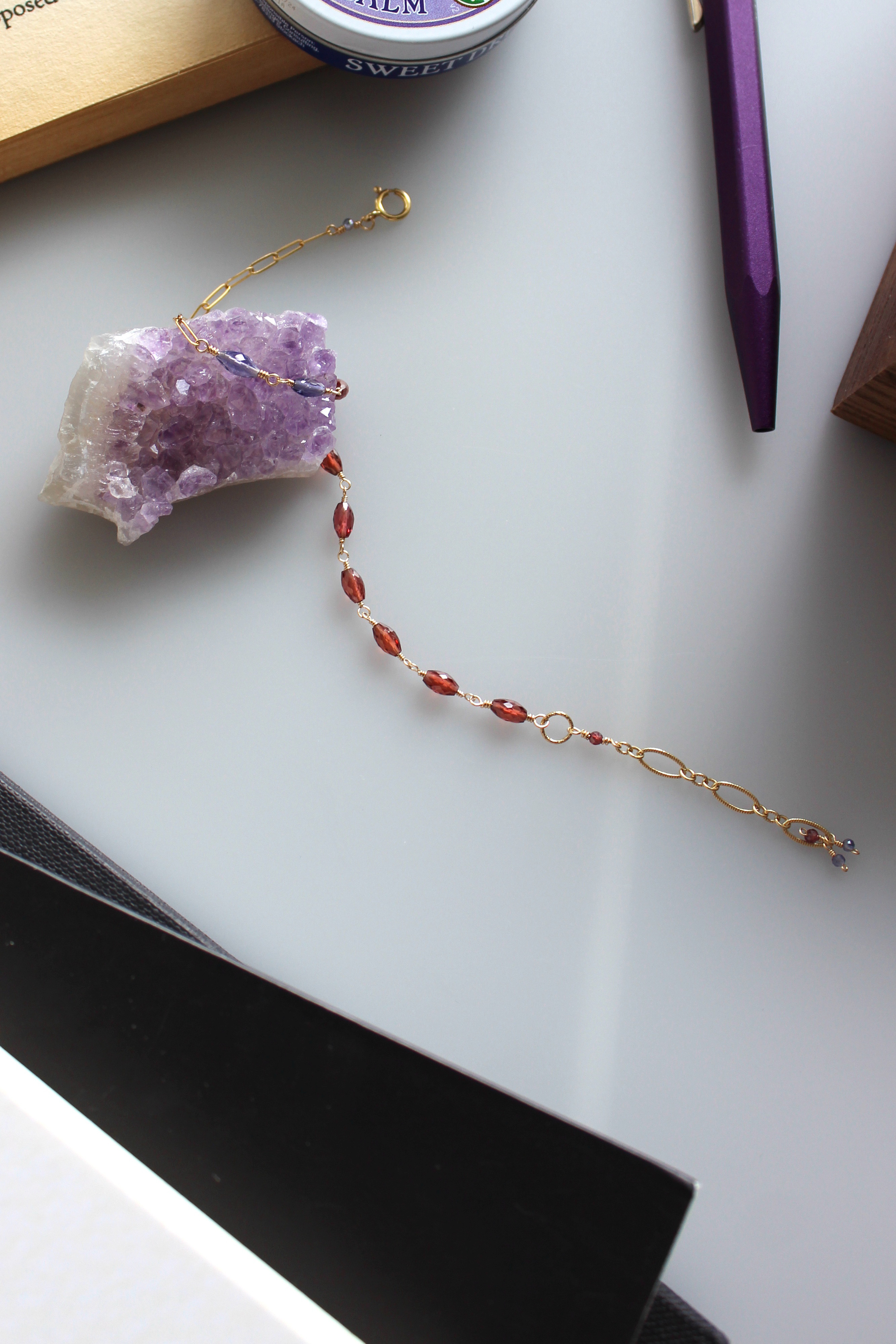 【高品質】ガーネットとアイオライトのブレスレット