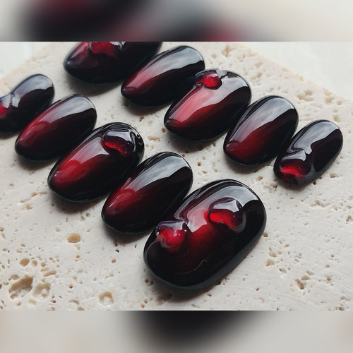 ネイルチップ 推し活/シンプル/奥行きマグネット/赤/ちゅるん/メンカラ