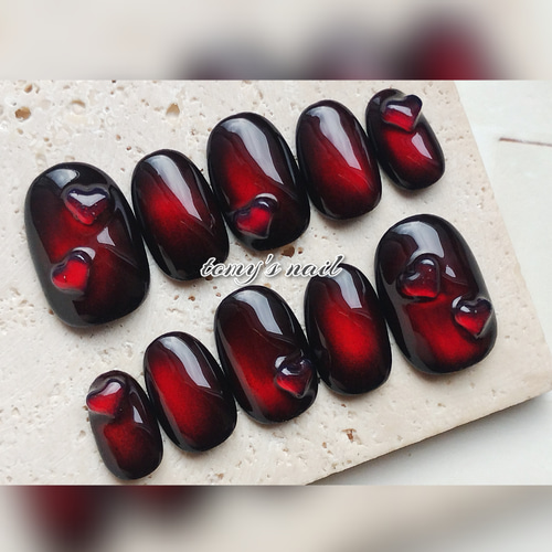 ネイルチップ 推し活/シンプル/奥行きマグネット/赤/ちゅるん/メンカラ