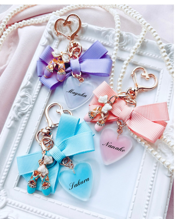 バレエキーホルダー バレエシューズ キーホルダー リボン 発表会ギフト