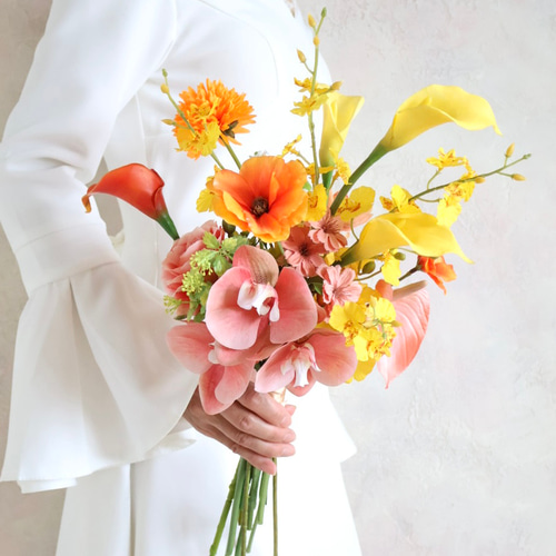 本日発送 オレンジ×サーモンピンク クラッチブーケ 秋婚