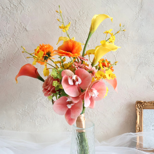 造花ブーケ ピンク・イエロー・オレンジ 造花ブーケ オレンジ イエロー ピンク