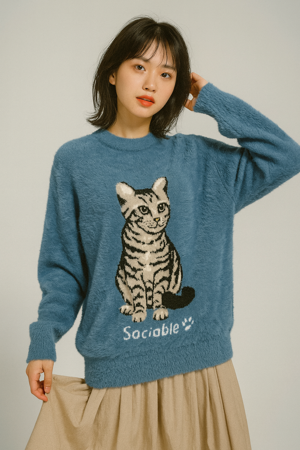 猫 インターシャ フェザーヤーン ニット プルオーバー ユニセックス